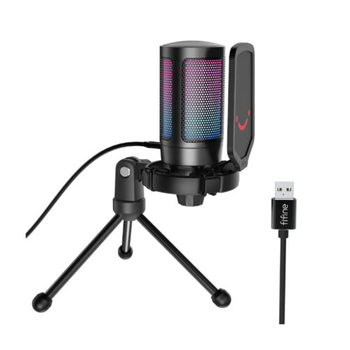 FIFINE MIC A6 Ampligame USB RGB Microphone with Pop Filter - Shock Mount - Round Stand